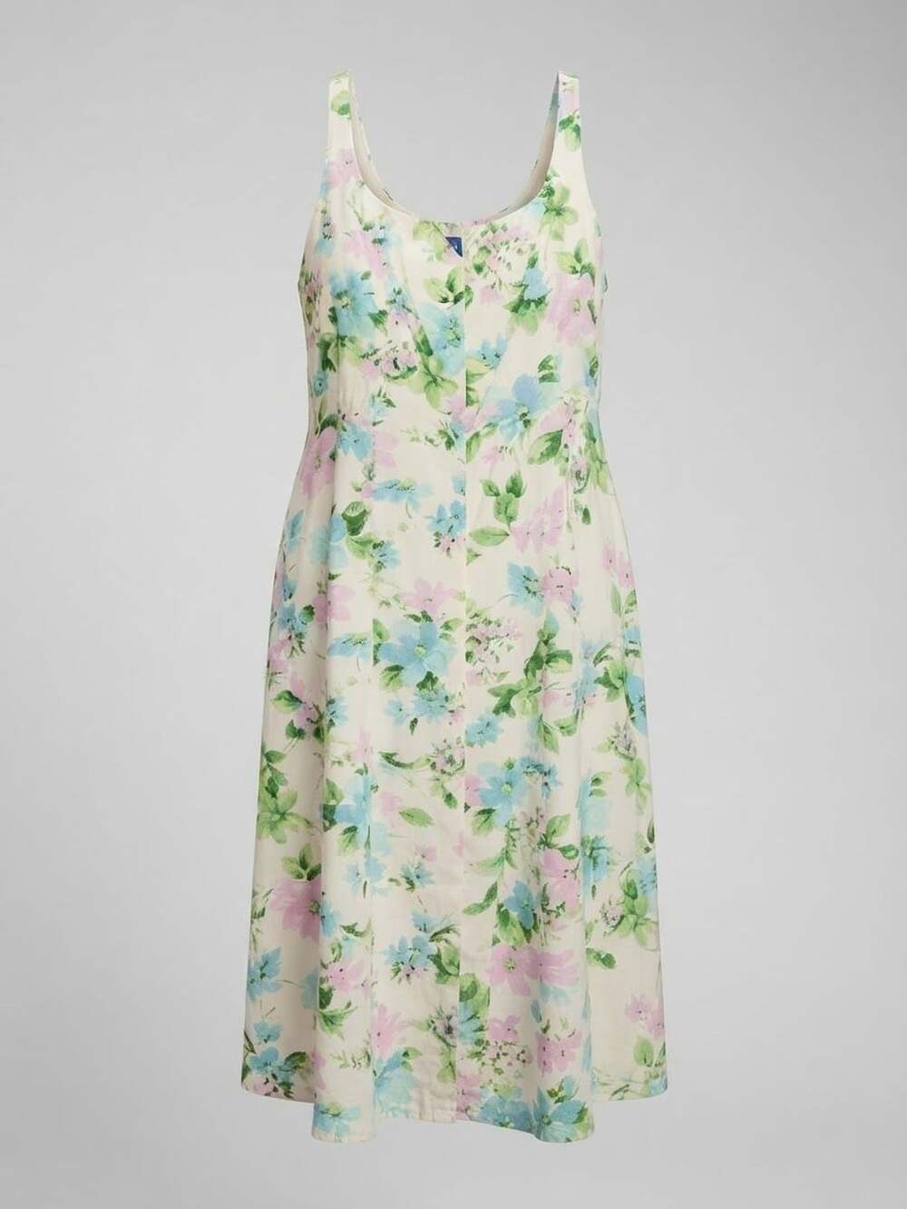 Old Navy Linen Dress Tall Cream Green Floral Smocked Cottagecore Modern XL